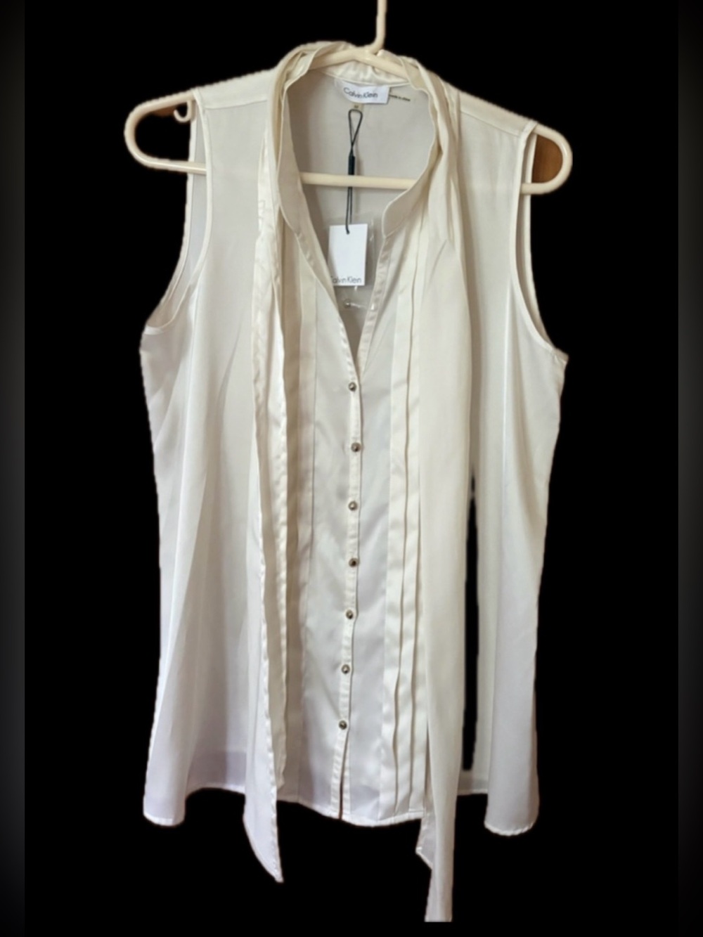 Calvin Klein Ivory Sleeveless Tie-Neck Blouse NWT-Med
